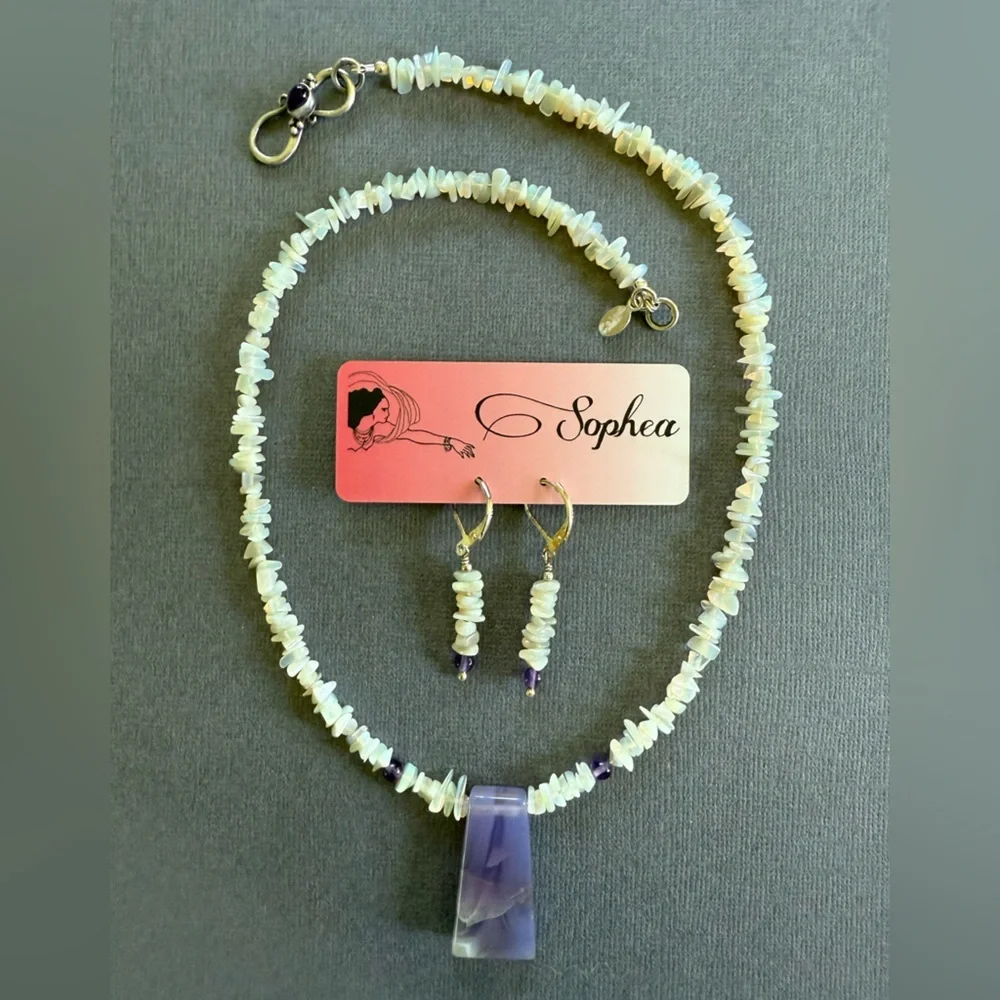 NWT Opal Amethyst Holly Blue Gemstone Statement Necklace and Earring Set Gift - Picture 10 of 11